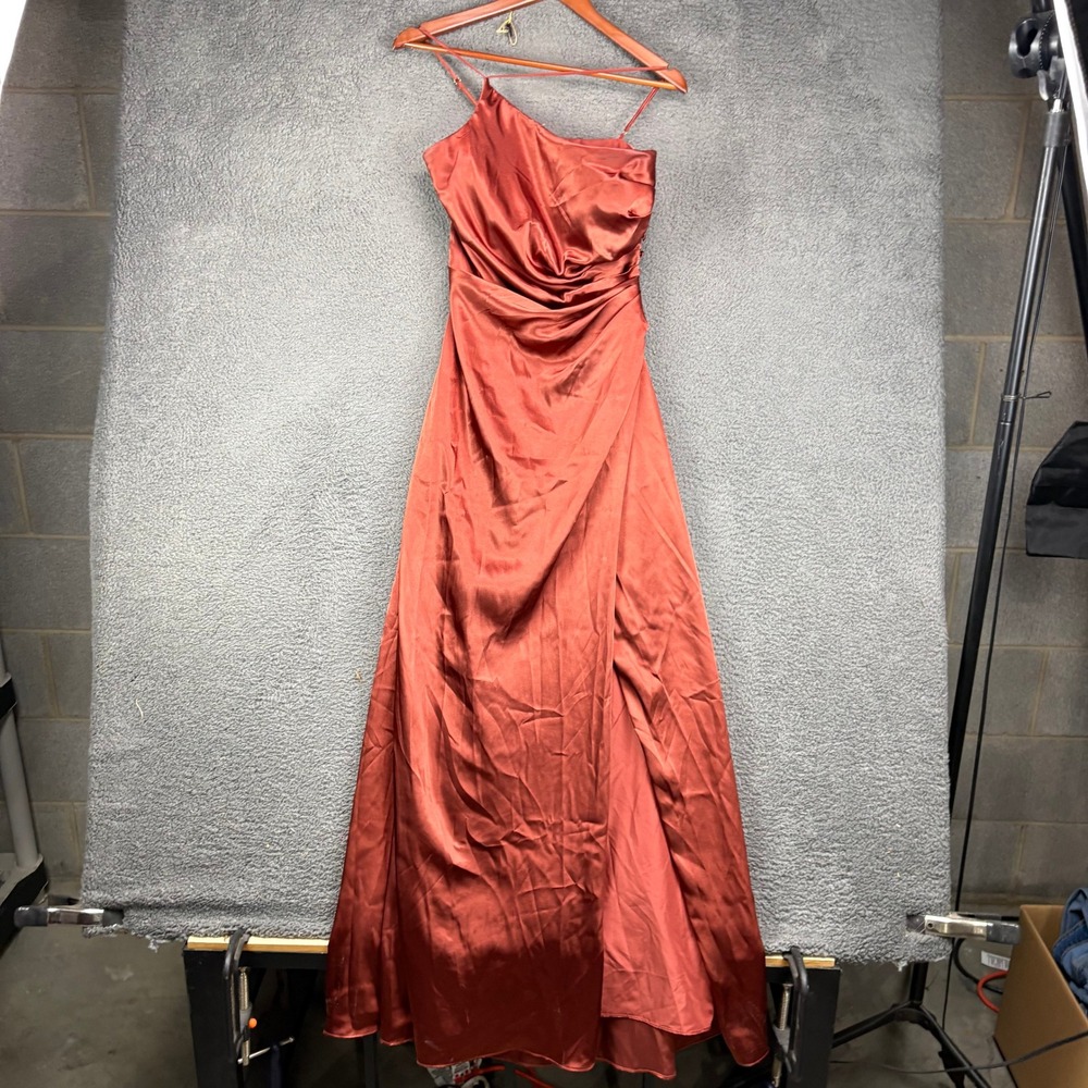 Galina Signature Rust Satin One Shoulder Ruched Gown Dress Size 8 GS290018